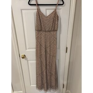 Adriana Papell Floor Length Beaded Champagne Formal Gown